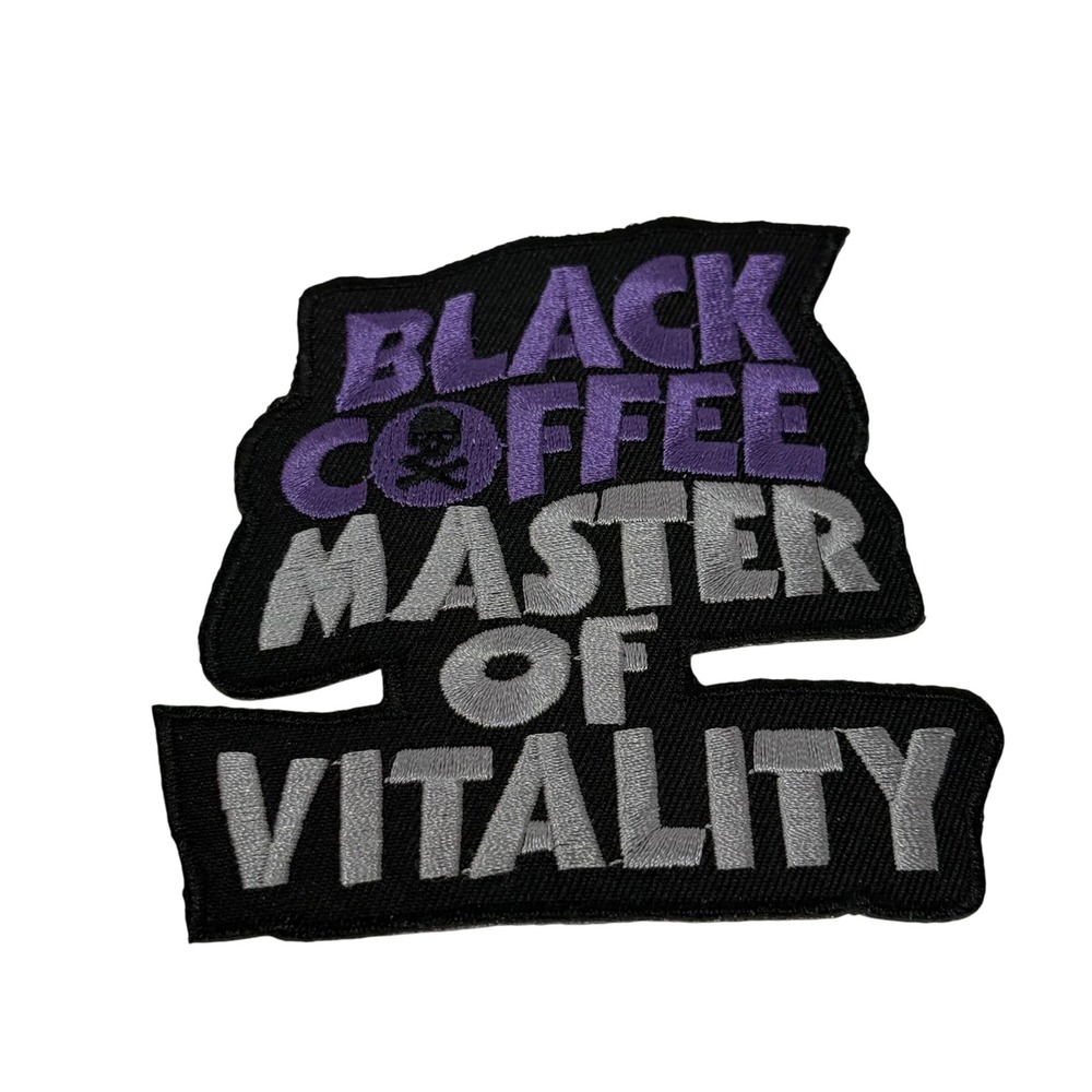 Black Coffee Master of Vitality Embroidered Patch Skull Coffee Lover Gift